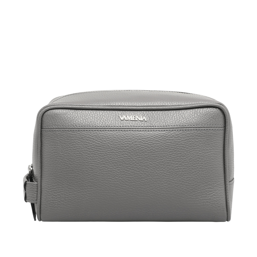 Toiletry bag made of calfskin taupe